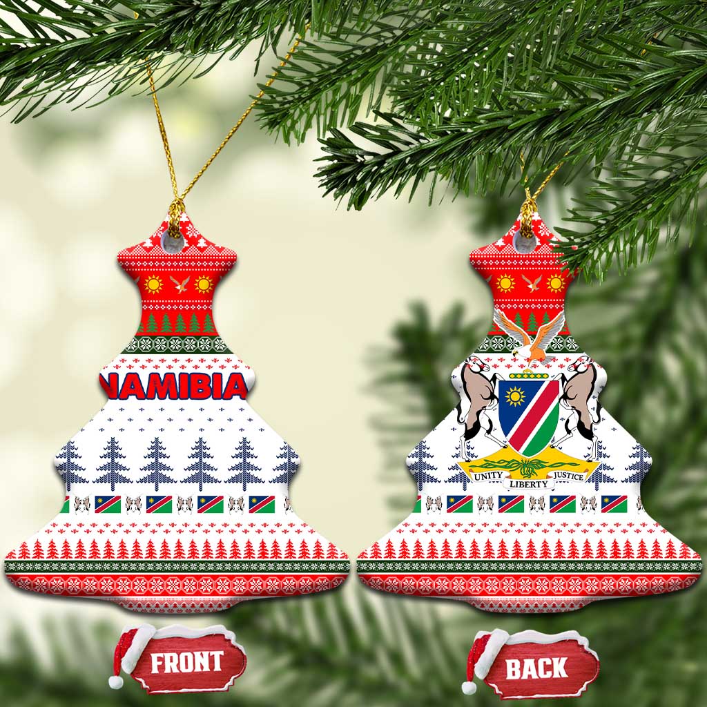 Namibia Christmas Ceramic Ornament with Red-Green Theme, Coat of Arms, and National Flag Motif - Wonder Print Shop