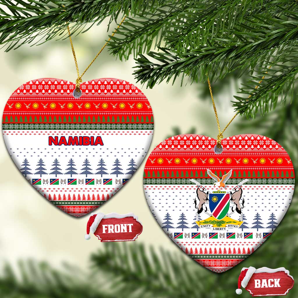 Namibia Christmas Ceramic Ornament with Red-Green Theme, Coat of Arms, and National Flag Motif - Wonder Print Shop