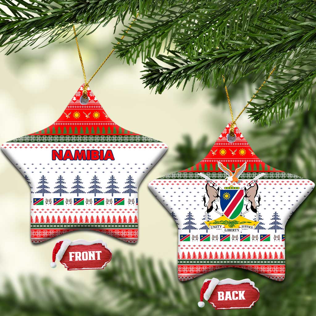 Namibia Christmas Ceramic Ornament with Red-Green Theme, Coat of Arms, and National Flag Motif - Wonder Print Shop