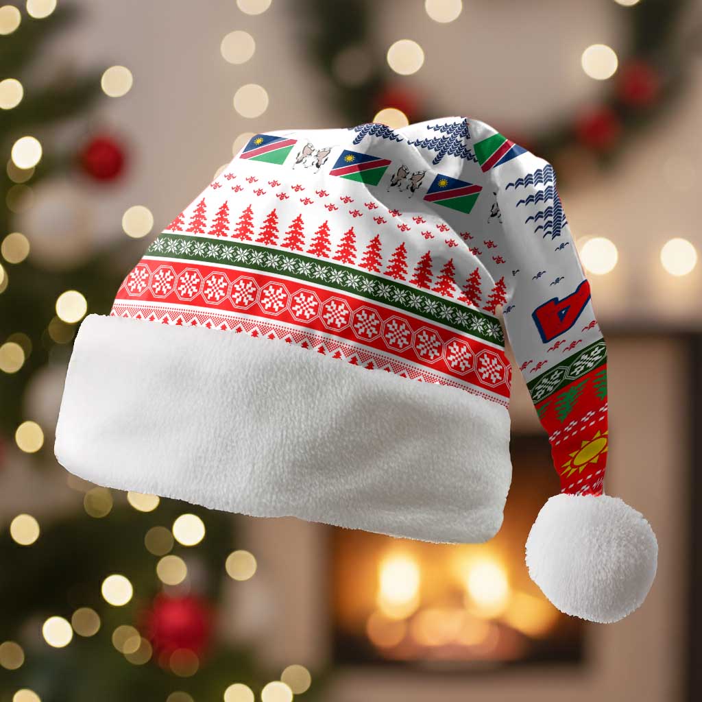 Namibia Christmas Santa Hat with Red-Green Theme, Coat of Arms, and National Flag Motif - Wonder Print Shop