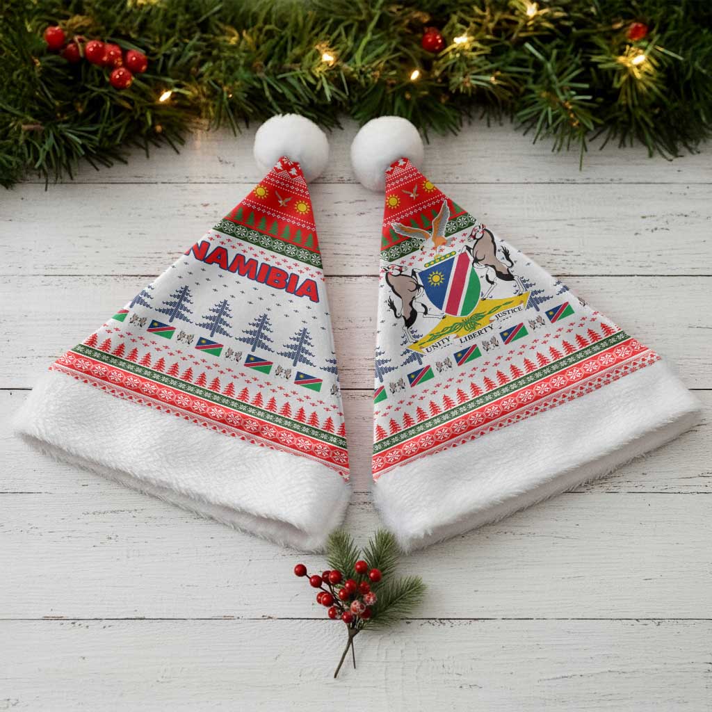 Namibia Christmas Santa Hat with Red-Green Theme, Coat of Arms, and National Flag Motif - Wonder Print Shop