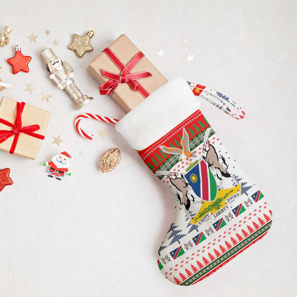 Namibia Christmas Stocking with Red-Green Theme, Coat of Arms, and National Flag Motif - Wonder Print Shop