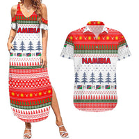 Namibia Christmas Couples Matching Summer Maxi Dress and Hawaiian Shirt with Red-Green Theme, Coat of Arms, and National Flag Motif - Wonder Print Shop