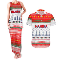 Namibia Christmas Couples Matching Tank Maxi Dress and Hawaiian Shirt with Red-Green Theme, Coat of Arms, and National Flag Motif - Wonder Print Shop