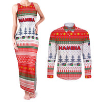 Namibia Christmas Couples Matching Tank Maxi Dress and Long Sleeve Button Shirt with Red-Green Theme, Coat of Arms, and National Flag Motif - Wonder Print Shop