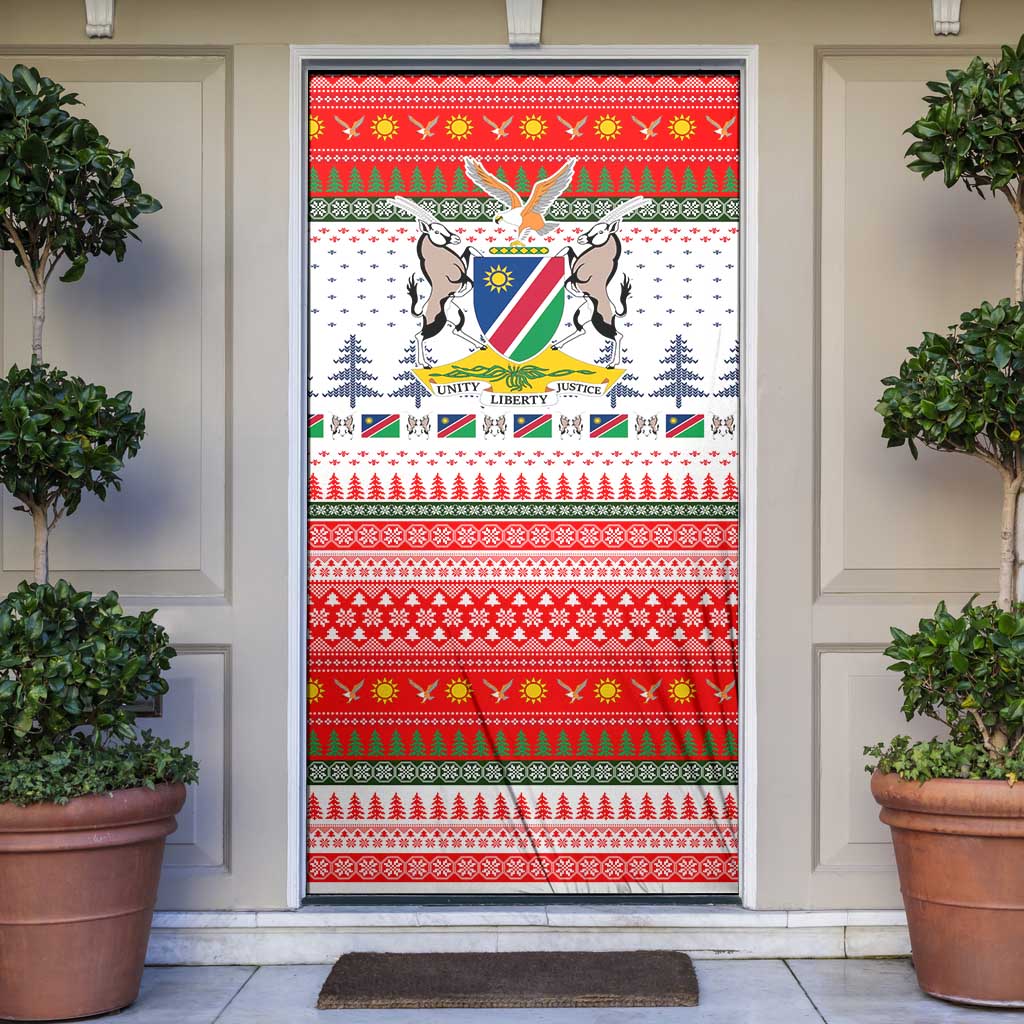 Namibia Christmas Door Cover with Red-Green Theme, Coat of Arms, and National Flag Motif - Wonder Print Shop
