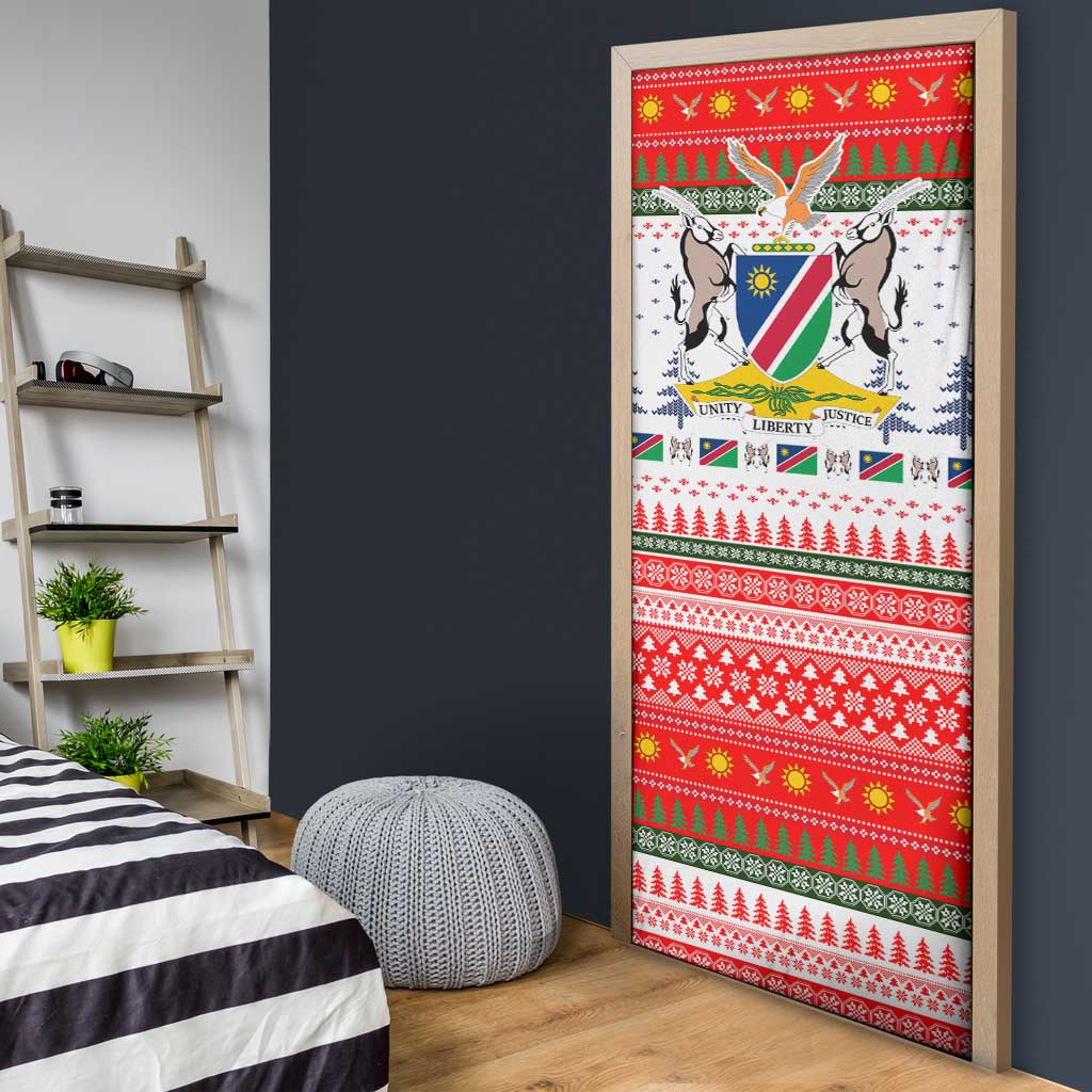 Namibia Christmas Door Cover with Red-Green Theme, Coat of Arms, and National Flag Motif - Wonder Print Shop