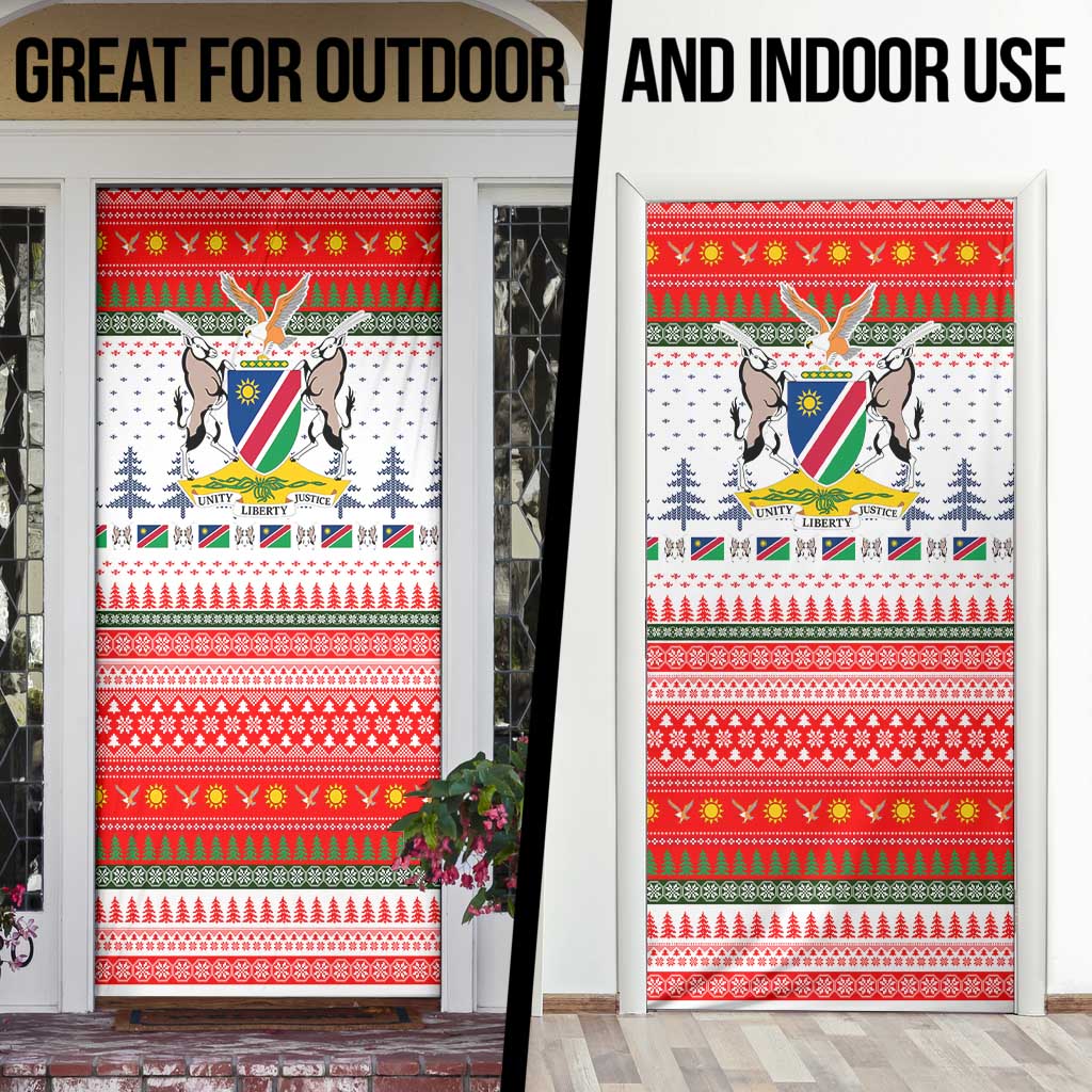 Namibia Christmas Door Cover with Red-Green Theme, Coat of Arms, and National Flag Motif - Wonder Print Shop
