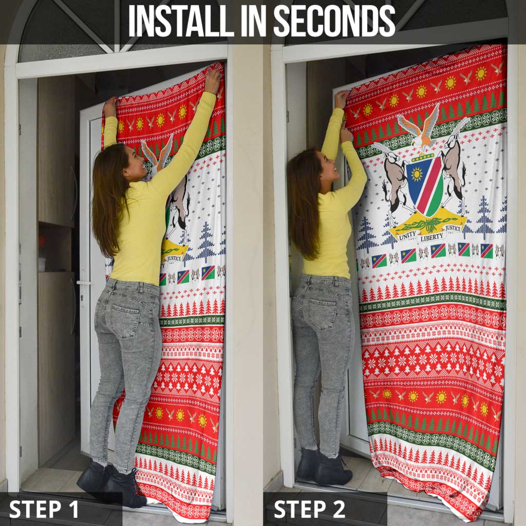 Namibia Christmas Door Cover with Red-Green Theme, Coat of Arms, and National Flag Motif - Wonder Print Shop