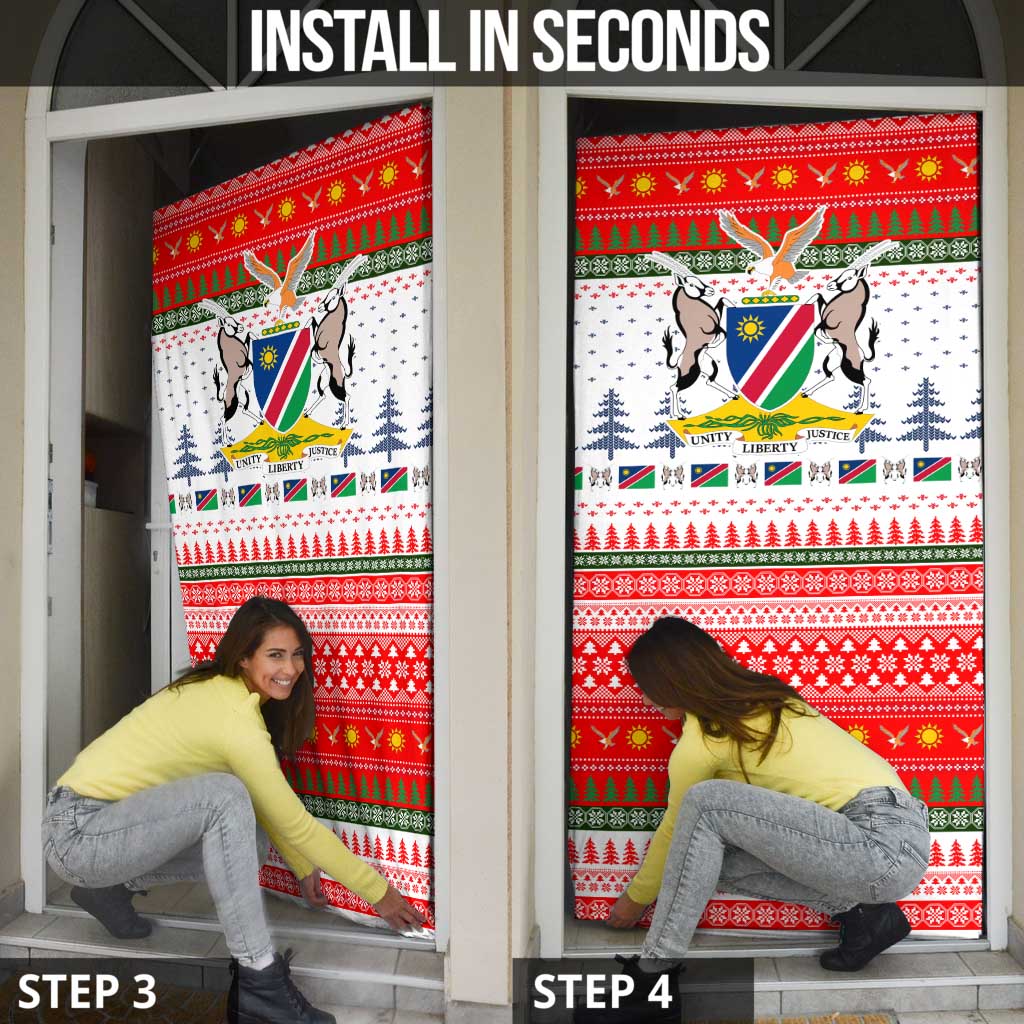 Namibia Christmas Door Cover with Red-Green Theme, Coat of Arms, and National Flag Motif - Wonder Print Shop