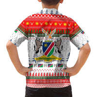 Namibia Christmas Family Matching Long Sleeve Bodycon Dress and Hawaiian Shirt with Red-Green Theme, Coat of Arms, and National Flag Motif - Wonder Print Shop