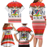 Namibia Christmas Family Matching Long Sleeve Bodycon Dress and Hawaiian Shirt with Red-Green Theme, Coat of Arms, and National Flag Motif - Wonder Print Shop