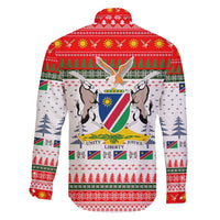 Namibia Christmas Family Matching Long Sleeve Bodycon Dress and Hawaiian Shirt with Red-Green Theme, Coat of Arms, and National Flag Motif - Wonder Print Shop