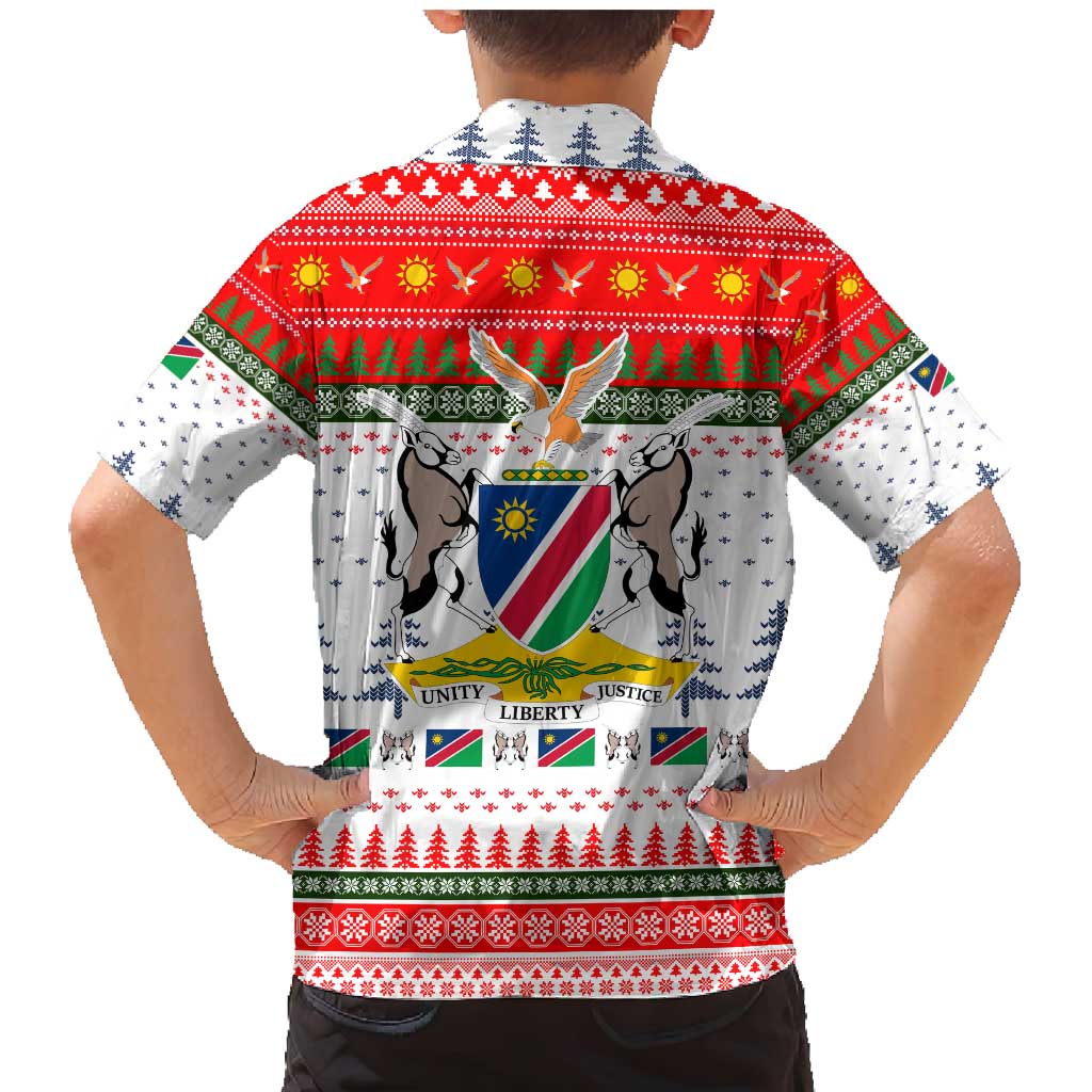 Namibia Christmas Family Matching Mermaid Dress and Hawaiian Shirt with Red-Green Theme, Coat of Arms, and National Flag Motif - Wonder Print Shop