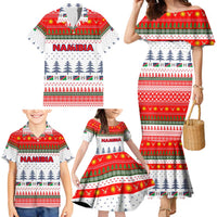 Namibia Christmas Family Matching Mermaid Dress and Hawaiian Shirt with Red-Green Theme, Coat of Arms, and National Flag Motif - Wonder Print Shop