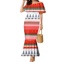 Namibia Christmas Family Matching Mermaid Dress and Hawaiian Shirt with Red-Green Theme, Coat of Arms, and National Flag Motif - Wonder Print Shop