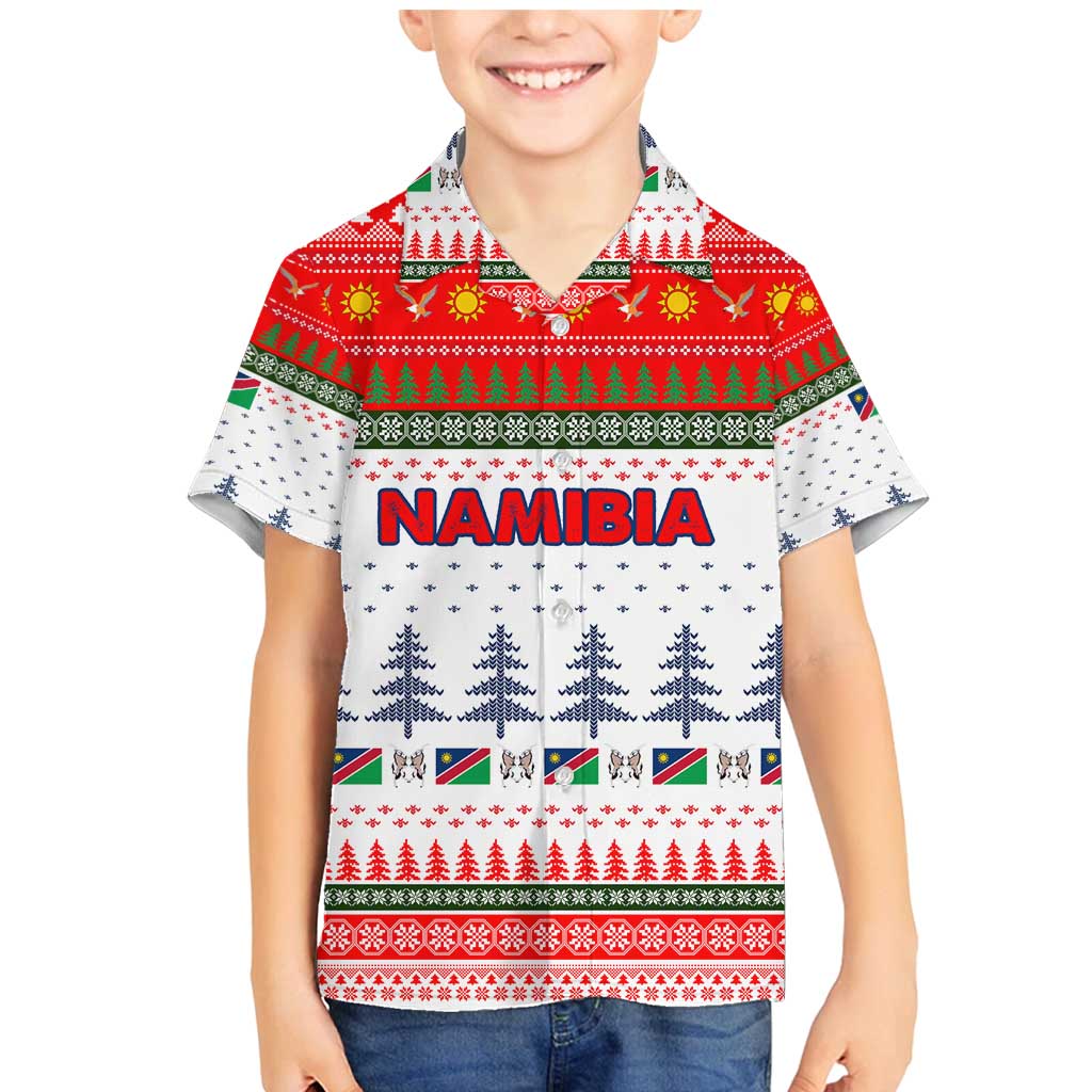 Namibia Christmas Family Matching Mermaid Dress and Hawaiian Shirt with Red-Green Theme, Coat of Arms, and National Flag Motif - Wonder Print Shop