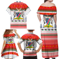 Namibia Christmas Family Matching Off Shoulder Maxi Dress and Hawaiian Shirt with Red-Green Theme, Coat of Arms, and National Flag Motif - Wonder Print Shop