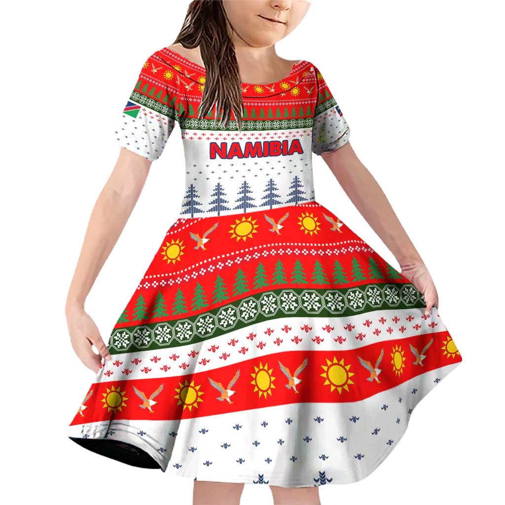 Namibia Christmas Family Matching Off Shoulder Short Dress and Hawaiian Shirt with Red-Green Theme, Coat of Arms, and National Flag Motif - Wonder Print Shop