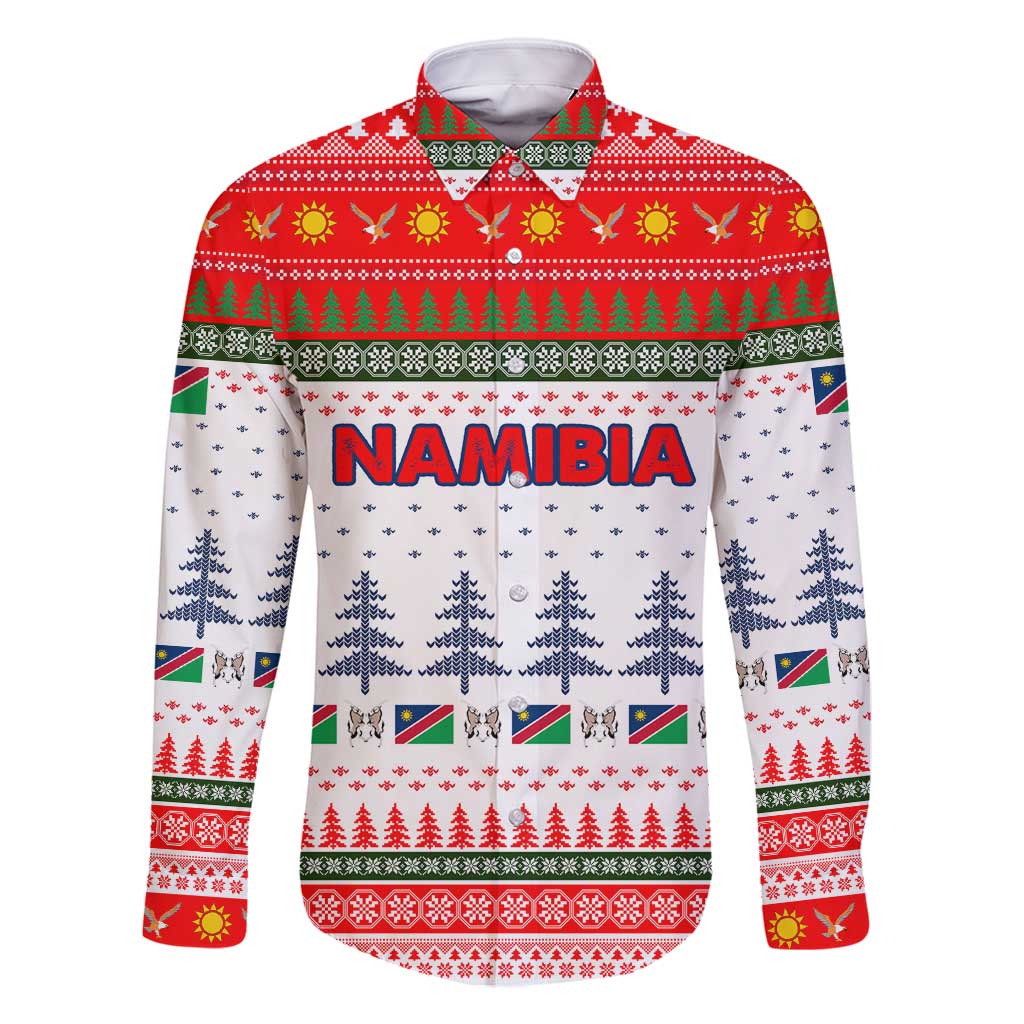 Namibia Christmas Family Matching Off Shoulder Short Dress and Hawaiian Shirt with Red-Green Theme, Coat of Arms, and National Flag Motif - Wonder Print Shop