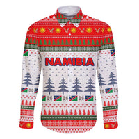 Namibia Christmas Family Matching Off Shoulder Short Dress and Hawaiian Shirt with Red-Green Theme, Coat of Arms, and National Flag Motif - Wonder Print Shop