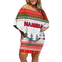 Namibia Christmas Family Matching Off Shoulder Short Dress and Hawaiian Shirt with Red-Green Theme, Coat of Arms, and National Flag Motif - Wonder Print Shop