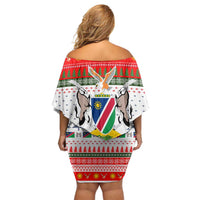 Namibia Christmas Family Matching Off Shoulder Short Dress and Hawaiian Shirt with Red-Green Theme, Coat of Arms, and National Flag Motif - Wonder Print Shop