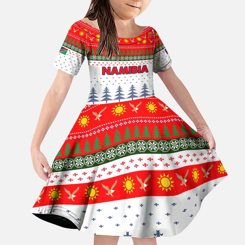 Namibia Christmas Family Matching Puletasi and Hawaiian Shirt with Red-Green Theme, Coat of Arms, and National Flag Motif - Wonder Print Shop