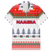 Namibia Christmas Family Matching Short Sleeve Bodycon Dress and Hawaiian Shirt with Red-Green Theme, Coat of Arms, and National Flag Motif - Wonder Print Shop
