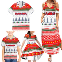 Namibia Christmas Family Matching Summer Maxi Dress and Hawaiian Shirt with Red-Green Theme, Coat of Arms, and National Flag Motif - Wonder Print Shop