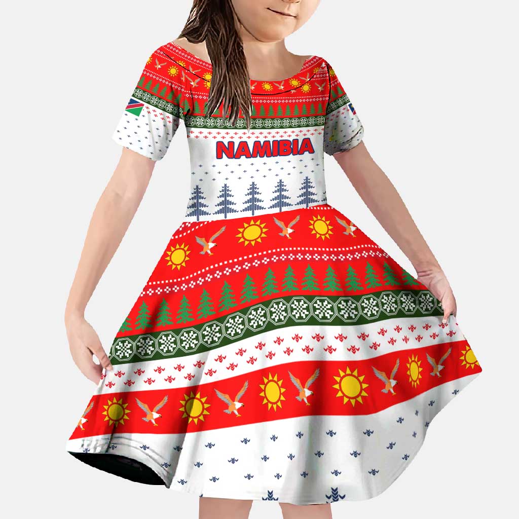 Namibia Christmas Family Matching Tank Maxi Dress and Hawaiian Shirt with Red-Green Theme, Coat of Arms, and National Flag Motif - Wonder Print Shop