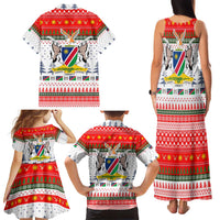Namibia Christmas Family Matching Tank Maxi Dress and Hawaiian Shirt with Red-Green Theme, Coat of Arms, and National Flag Motif - Wonder Print Shop