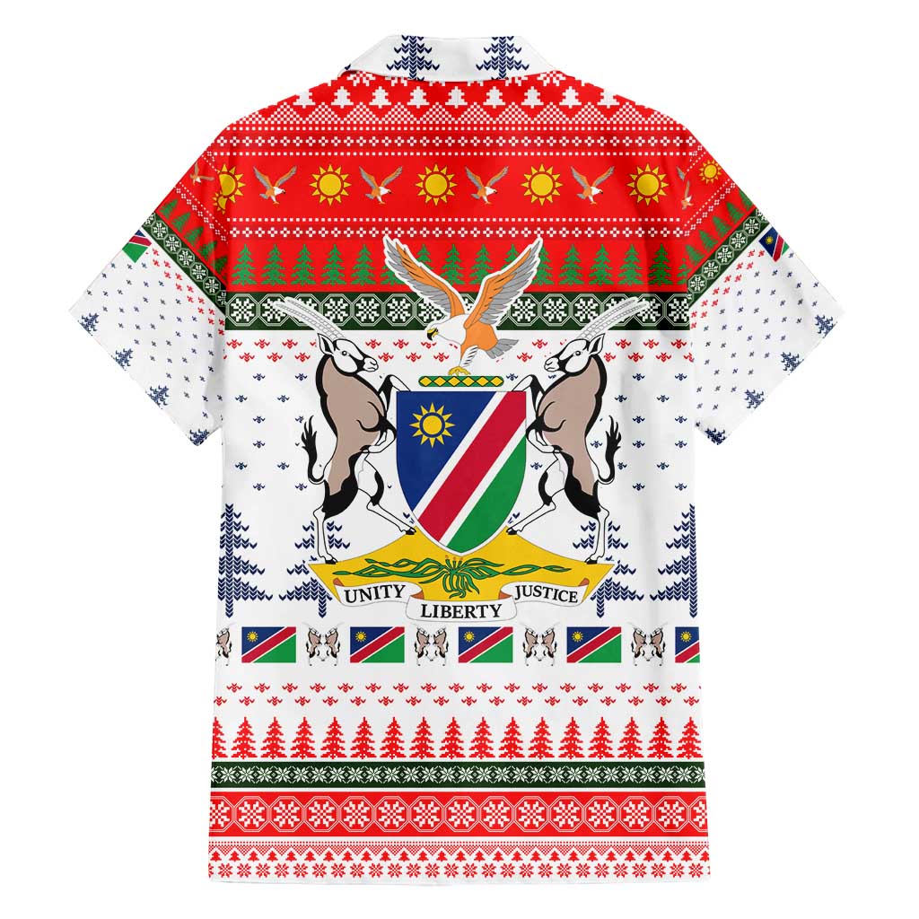 Namibia Christmas Family Matching Tank Maxi Dress and Hawaiian Shirt with Red-Green Theme, Coat of Arms, and National Flag Motif - Wonder Print Shop