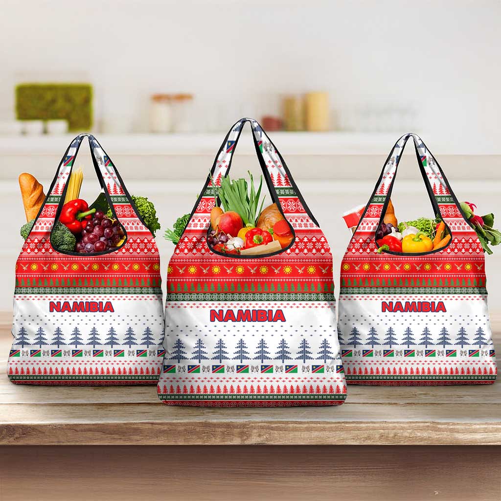 Namibia Christmas Grocery Bag with Red-Green Theme, Coat of Arms, and National Flag Motif - Wonder Print Shop