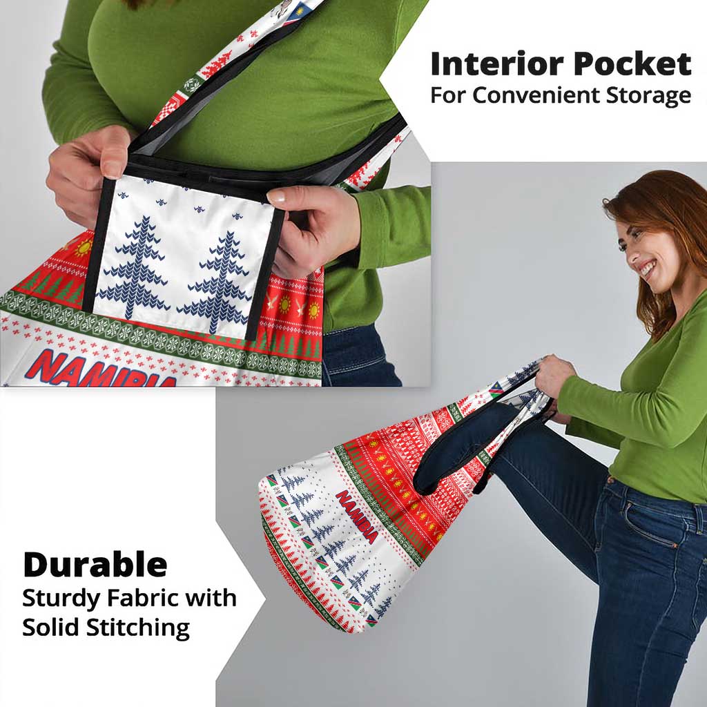 Namibia Christmas Grocery Bag with Red-Green Theme, Coat of Arms, and National Flag Motif - Wonder Print Shop