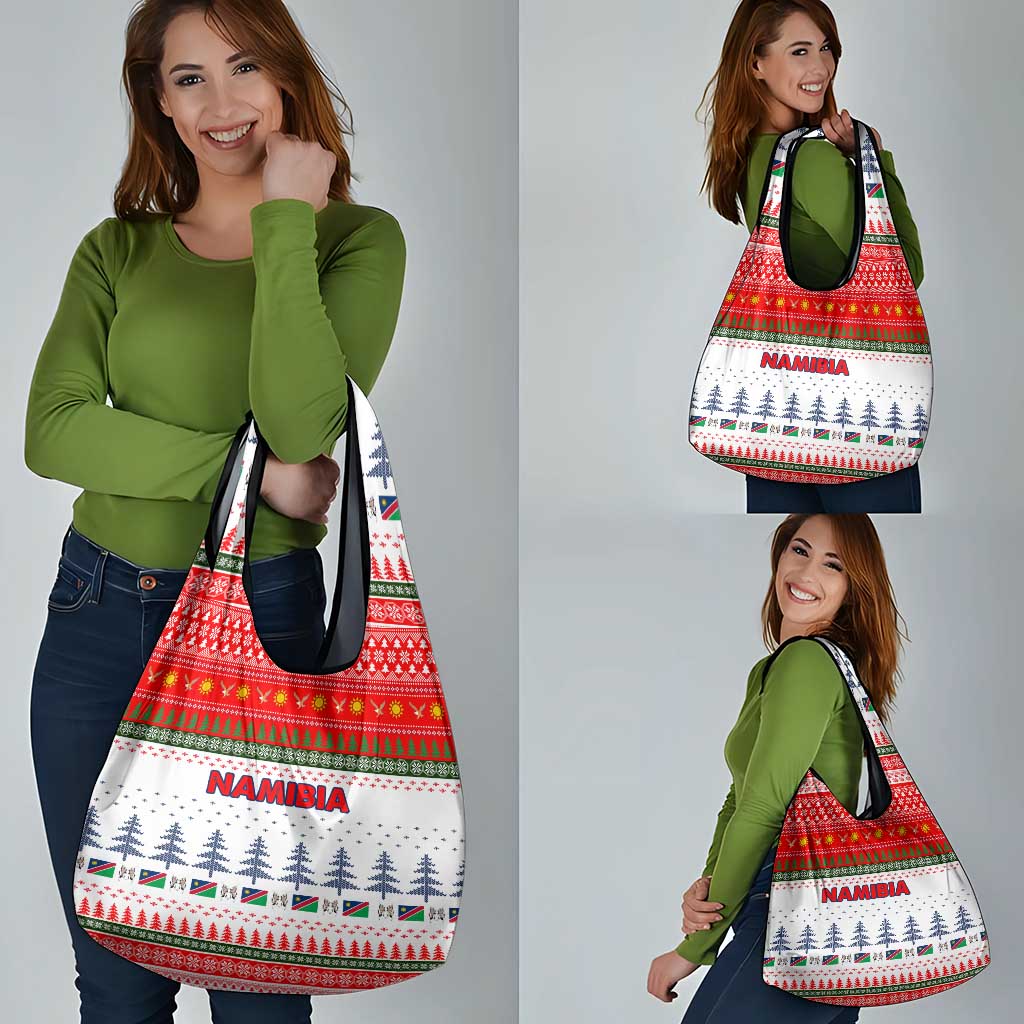 Namibia Christmas Grocery Bag with Red-Green Theme, Coat of Arms, and National Flag Motif - Wonder Print Shop