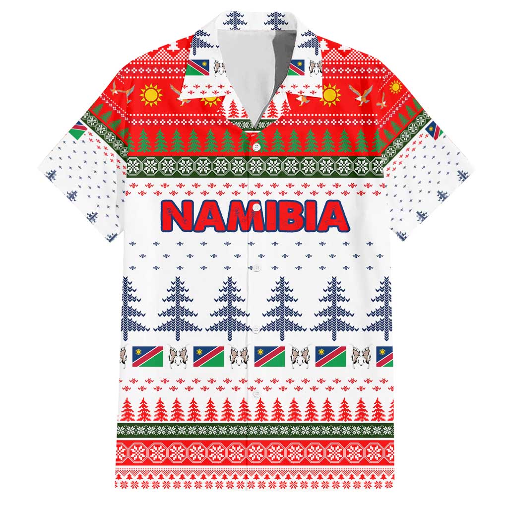 Namibia Christmas Hawaiian Shirt with Red-Green Theme, Coat of Arms, and National Flag Motif - Wonder Print Shop