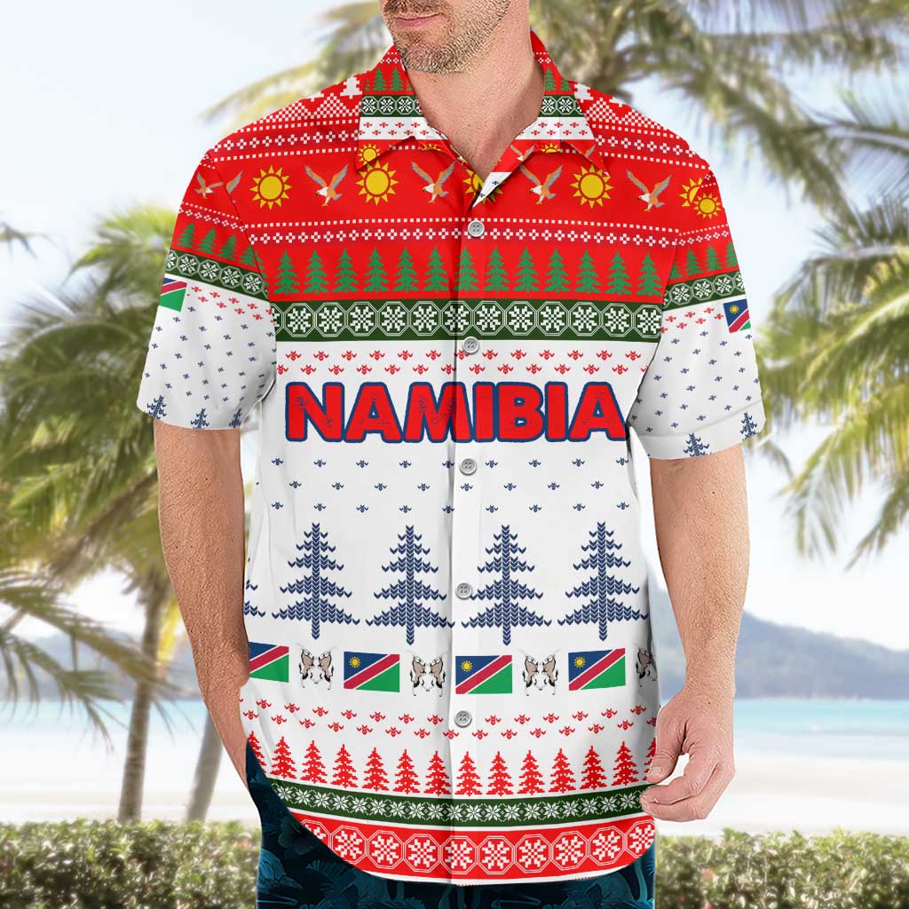 Namibia Christmas Hawaiian Shirt with Red-Green Theme, Coat of Arms, and National Flag Motif - Wonder Print Shop