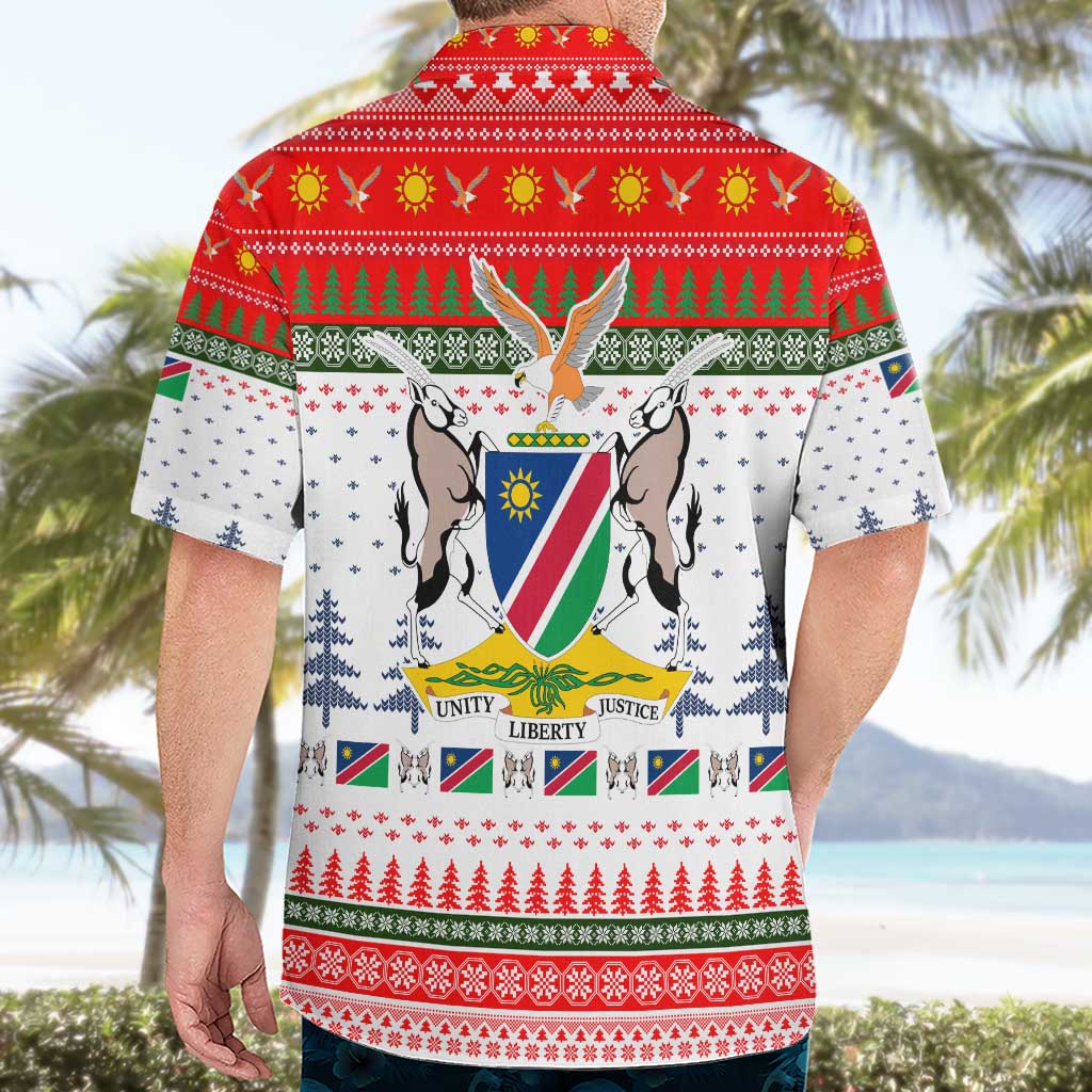 Namibia Christmas Hawaiian Shirt with Red-Green Theme, Coat of Arms, and National Flag Motif - Wonder Print Shop