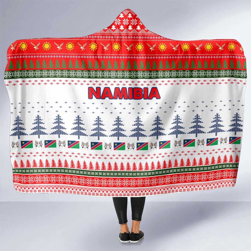 Namibia Christmas Hooded Blanket with Red-Green Theme, Coat of Arms, and National Flag Motif - Wonder Print Shop