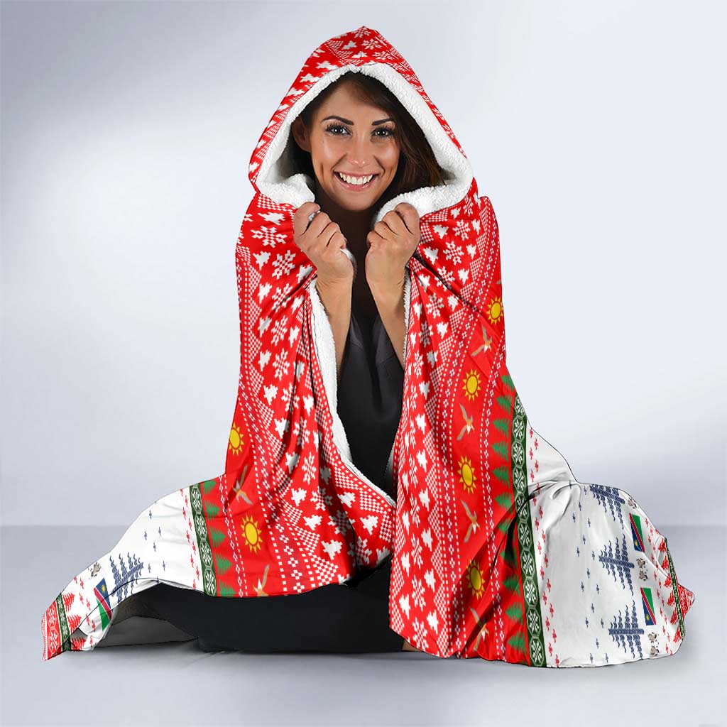 Namibia Christmas Hooded Blanket with Red-Green Theme, Coat of Arms, and National Flag Motif - Wonder Print Shop