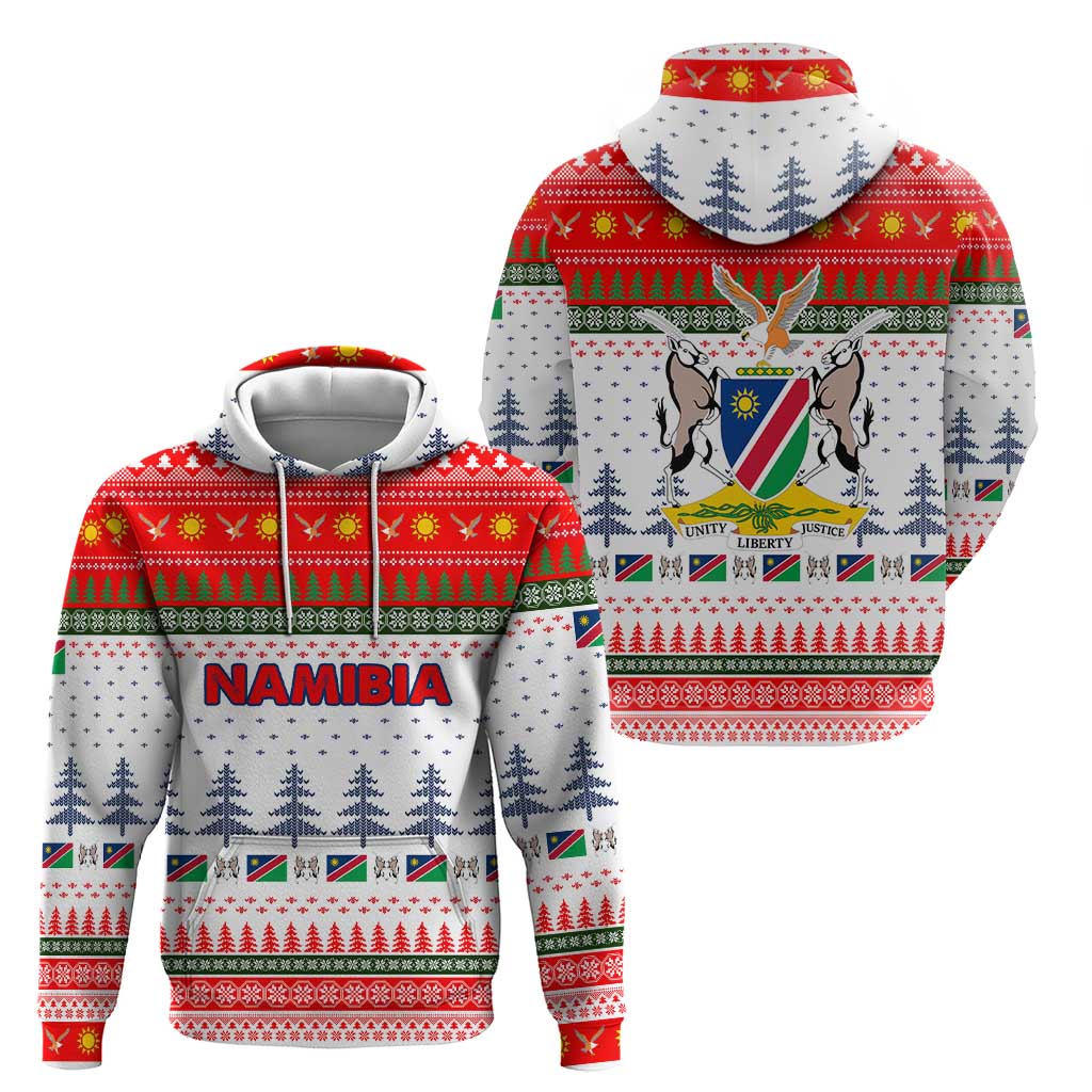 Namibia Christmas Hoodie with Red-Green Theme, Coat of Arms, and National Flag Motif - Wonder Print Shop