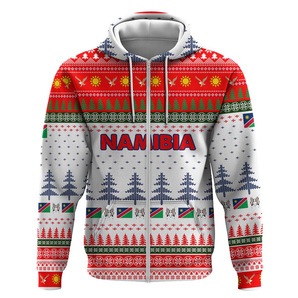Namibia Christmas Hoodie with Red-Green Theme, Coat of Arms, and National Flag Motif - Wonder Print Shop