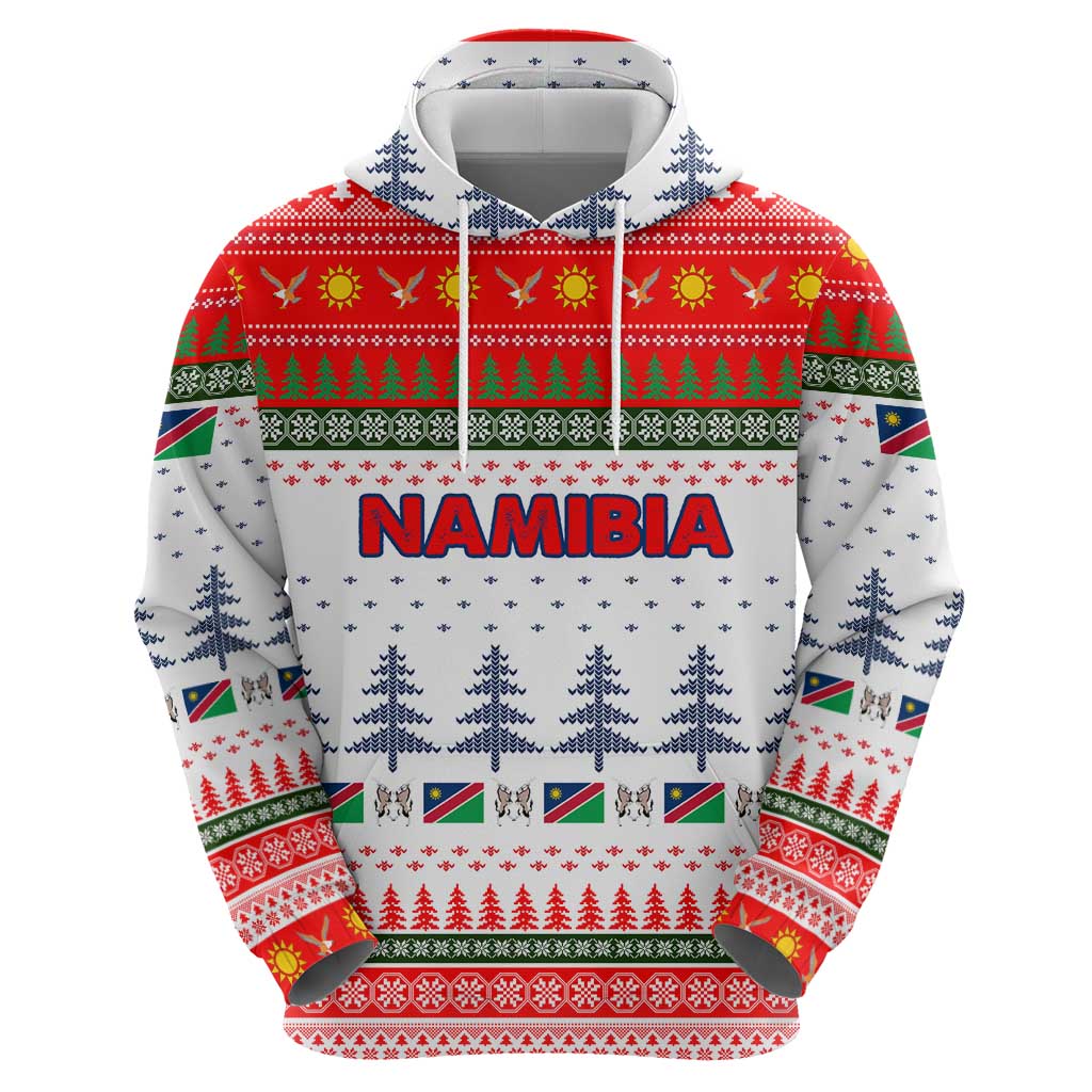 Namibia Christmas Hoodie with Red-Green Theme, Coat of Arms, and National Flag Motif - Wonder Print Shop