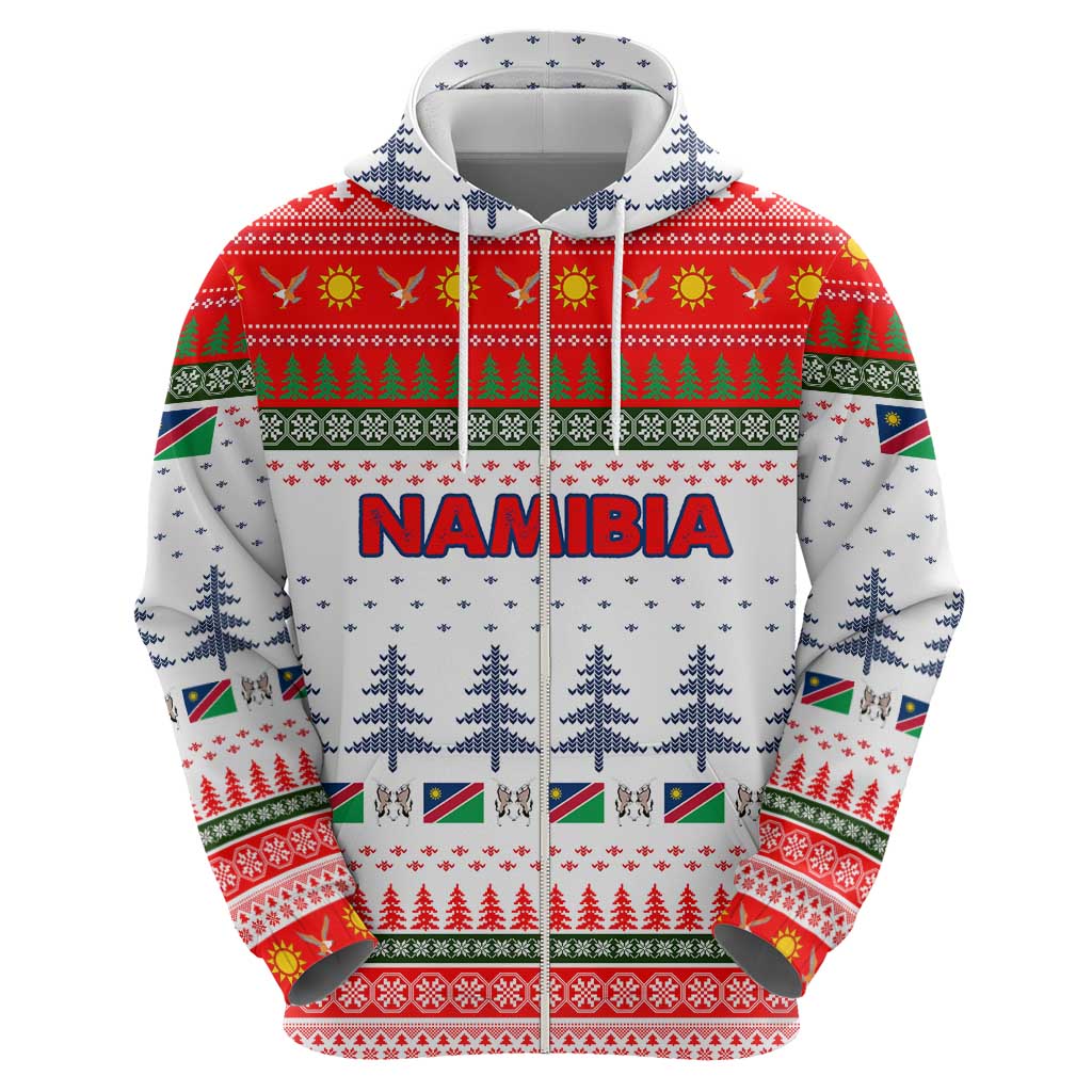 Namibia Christmas Hoodie with Red-Green Theme, Coat of Arms, and National Flag Motif - Wonder Print Shop