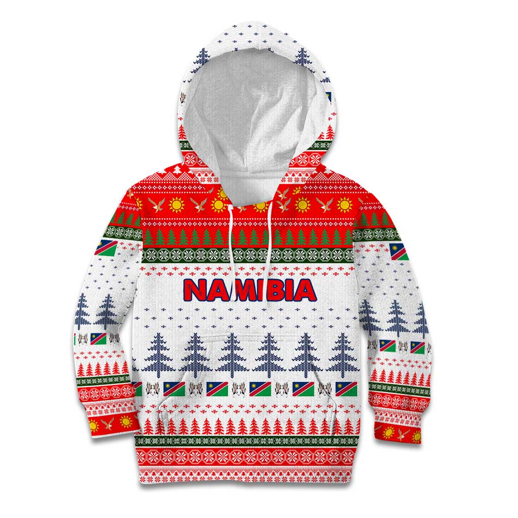 Namibia Christmas Kid Hoodie with Red-Green Theme, Coat of Arms, and National Flag Motif - Wonder Print Shop
