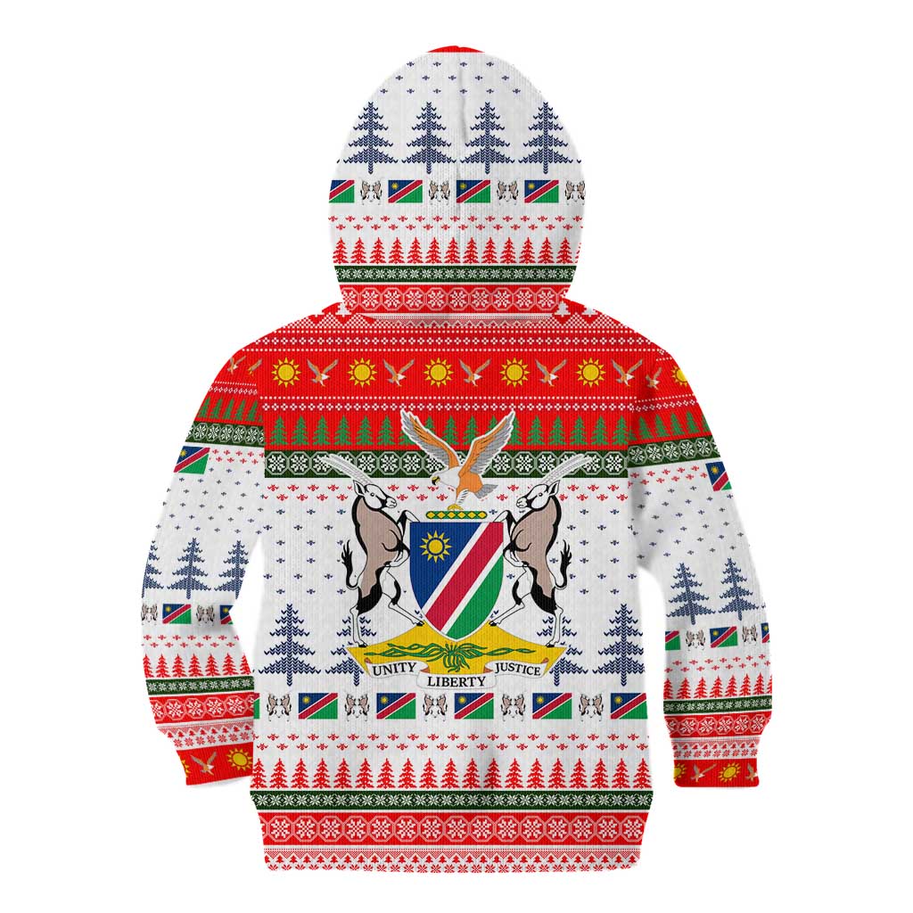 Namibia Christmas Kid Hoodie with Red-Green Theme, Coat of Arms, and National Flag Motif - Wonder Print Shop
