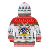 Namibia Christmas Kid Hoodie with Red-Green Theme, Coat of Arms, and National Flag Motif - Wonder Print Shop