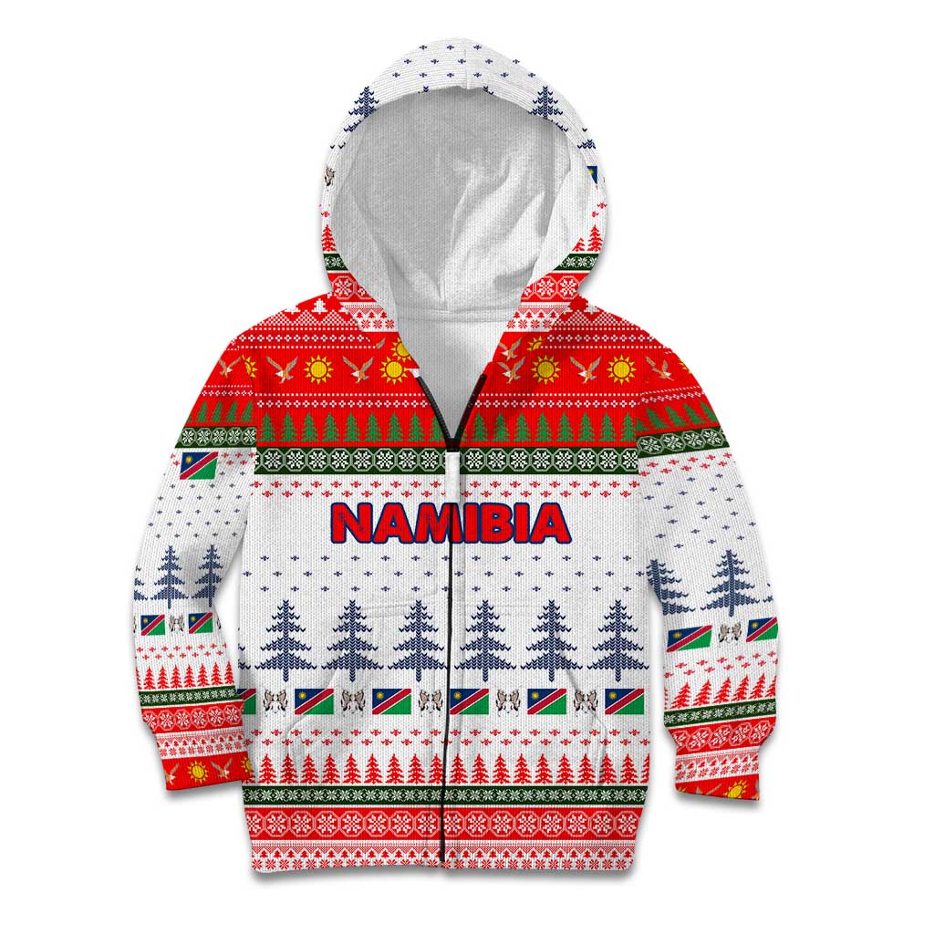 Namibia Christmas Kid Hoodie with Red-Green Theme, Coat of Arms, and National Flag Motif - Wonder Print Shop
