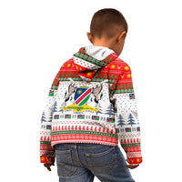 Namibia Christmas Kid Hoodie with Red-Green Theme, Coat of Arms, and National Flag Motif - Wonder Print Shop